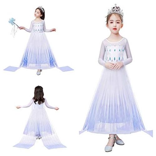  BanKids Princess Snow Queen Act 2 Costumes for Girls with Wig,Crown,Magic Wand,Gloves Accessories 3T 10Y