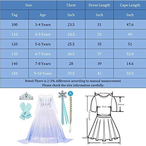  BanKids Princess Snow Queen Act 2 Costumes for Girls with Wig,Crown,Magic Wand,Gloves Accessories 3T 10Y