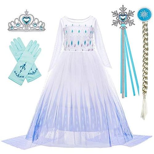  BanKids Princess Snow Queen Act 2 Costumes for Girls with Wig,Crown,Magic Wand,Gloves Accessories 3T 10Y