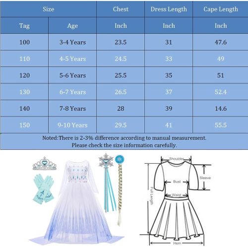  BanKids Princess Snow Queen Act 2 Costumes for Girls with Wig,Crown,Magic Wand,Gloves Accessories 3T 10Y