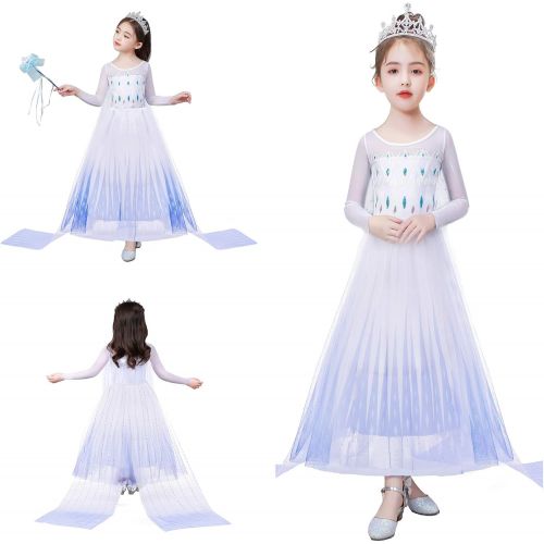  BanKids Princess Snow Queen Act 2 Costumes for Girls with Wig,Crown,Magic Wand,Gloves Accessories 3T 10Y