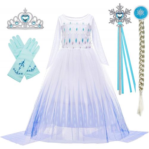  BanKids Princess Snow Queen Act 2 Costumes for Girls with Wig,Crown,Magic Wand,Gloves Accessories 3T 10Y