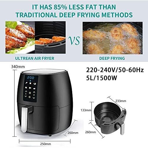  Bana Hot Air Fryer Hot Air Fryer XXL Touch 5L 1500W 7 Pre Programmed Settings for Fat Free Oil Free Healthy Food