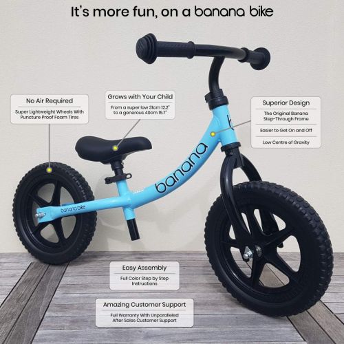  Banana bike Banana LT Balance Bike - Lightweight Toddler Bike for 2, 3, 4, and 5 Year Old Boys and Girls - No Pedal Bikes for Kids with Adjustable Handlebar and seat - Aluminium, EVA Tires - T