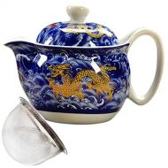 BandTie Convenient Travel Home Office Loose Leaf Chinese Gongfu Tea Brewing System-Blue and White Porcelain Teapot Ceramics Tea Pot with Stainless Steel Tea Infuser Strainer,Blue D