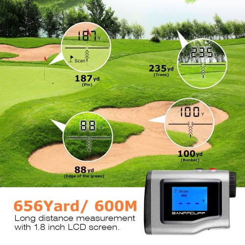  BanffCliff 1.8 LCD Screen Display Golf Rangefinder, 656Yard 600M Laser Range Finder with Golf Flagpole Lock Fog Mode Distance Correction Water Resistant Laser Distance Measure wC