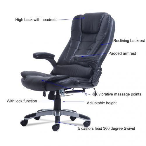  Banghotfire 360°Swivel Massage Executive Office Chair, High Back PU Leather Ergonomic Gaming Chair 6 Point Massage Chair