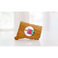 BannorToys CONNECTICUT State Baby Rattle - Modern Wooden Baby Toy - Organic and Natural