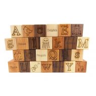 BannorToys 26 Picture Alphabet Building Blocks Natural & Organic -Wooden Toy Blocks
