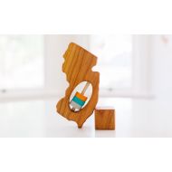 BannorToys NEW JERSEY State Baby Rattle - Modern Wooden Baby Toy - Organic and Natural