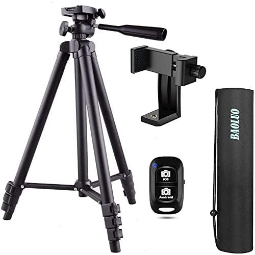  [아마존베스트]BaoLuo Lightweight Tripod for iPhone, Samsung, Smartphone, Tripod with Mobile Phone Holder and Bluetooth Remote Control, Camera Tripod