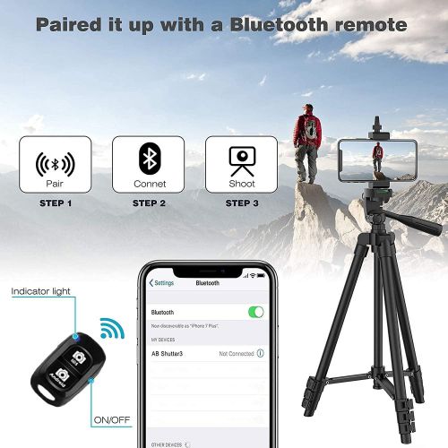  [아마존베스트]BaoLuo Lightweight Tripod for iPhone, Samsung, Smartphone, Tripod with Mobile Phone Holder and Bluetooth Remote Control, Camera Tripod