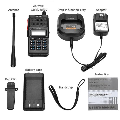  BaoFeng Two Way Radio, Baofeng UV-8R (Upgraded UV-5R) 8-Watt Ham Radio Transceiver Walkie Talkies Dual Band (136-174MHz VHF & 400-520MHz UHF), VOX Function with Earpiece, Extended Antenna