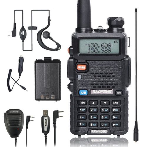  BaoFeng Walkei Talkie UV-5R Dual Band Two Way Radio with one more 1800mAh UV5R Battery one Car Charge one Hand Mic. and one TIDRADIO NA-771 Antenna ham radio