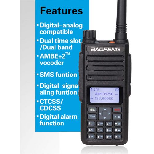  BaoFeng DM-1801 DMR and Analog VHF/UHF Dual Band Dual Time Slot DMR Ham Amateur Two Way Radio 1024 Channels Tier I & II Compatible with MOTOTRBO, Free Programming Cable