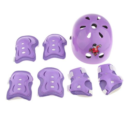  Baoblaze 7 pcs Kinder Helm Schutzpolster Knieschuetzer Ellbogenschuetzer Handgelenkschuetzer fuer Rollschuhe Skateboard Rollerskates