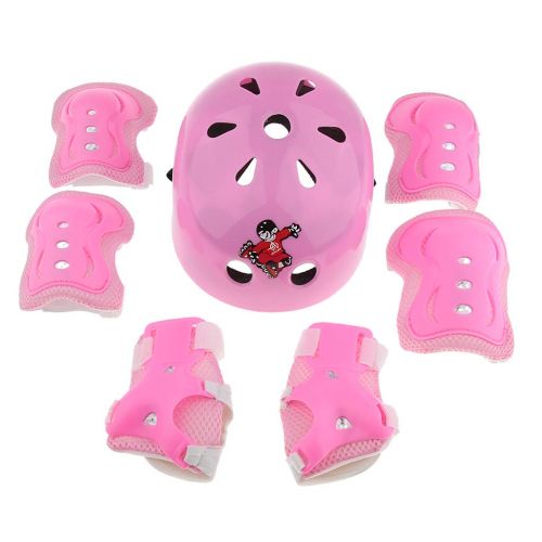  Baoblaze 7 pcs Kinder Helm Schutzpolster Knieschuetzer Ellbogenschuetzer Handgelenkschuetzer fuer Rollschuhe Skateboard Rollerskates