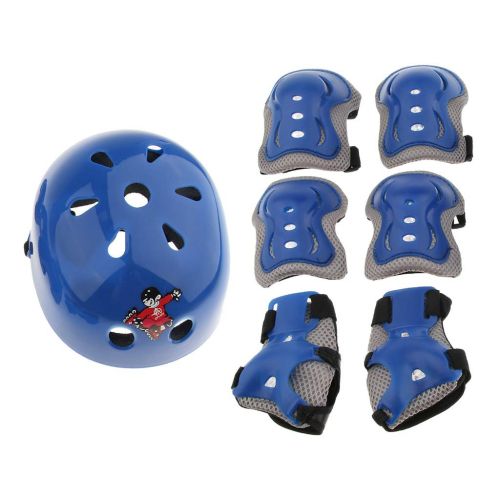  Baoblaze 7 pcs Kinder Helm Schutzpolster Knieschuetzer Ellbogenschuetzer Handgelenkschuetzer fuer Rollschuhe Skateboard Rollerskates