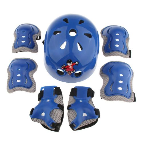  Baoblaze 7 pcs Kinder Helm Schutzpolster Knieschuetzer Ellbogenschuetzer Handgelenkschuetzer fuer Rollschuhe Skateboard Rollerskates