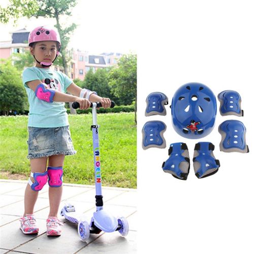  Baoblaze 7 pcs Kinder Helm Schutzpolster Knieschuetzer Ellbogenschuetzer Handgelenkschuetzer fuer Rollschuhe Skateboard Rollerskates