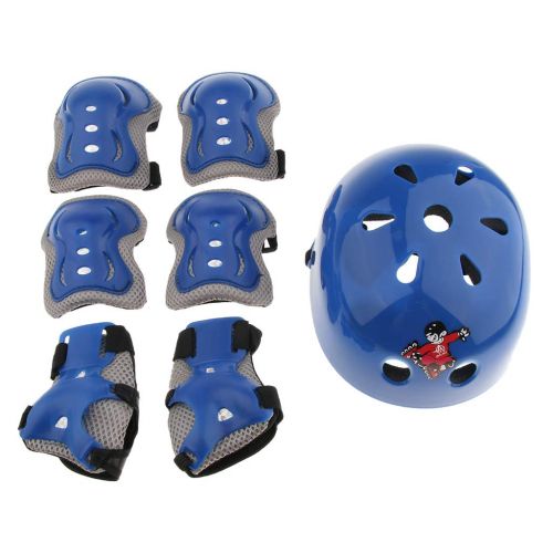  Baoblaze 7 pcs Kinder Helm Schutzpolster Knieschuetzer Ellbogenschuetzer Handgelenkschuetzer fuer Rollschuhe Skateboard Rollerskates