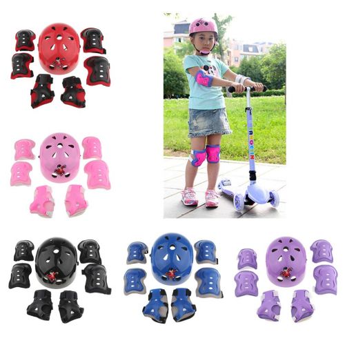  Baoblaze 7 pcs Kinder Helm Schutzpolster Knieschuetzer Ellbogenschuetzer Handgelenkschuetzer fuer Rollschuhe Skateboard Rollerskates