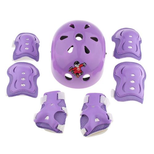  Baoblaze 7 pcs Kinder Helm Schutzpolster Knieschuetzer Ellbogenschuetzer Handgelenkschuetzer fuer Rollschuhe Skateboard Rollerskates