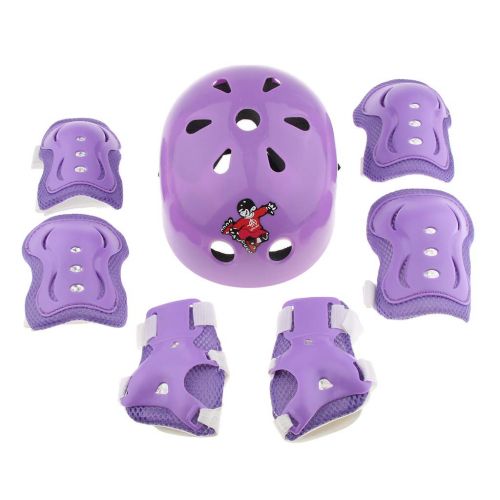  Baoblaze 7 pcs Kinder Helm Schutzpolster Knieschuetzer Ellbogenschuetzer Handgelenkschuetzer fuer Rollschuhe Skateboard Rollerskates