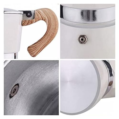  Baoblaze Kitchen Stovetop Espresso Maker for Strong Flavored Espresso Portable Aluminum Percolator Home Office Mocha Pot - White 300ml