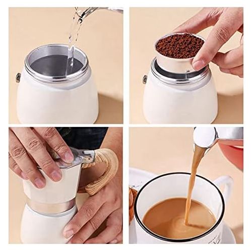  Baoblaze Kitchen Stovetop Espresso Maker for Strong Flavored Espresso Portable Aluminum Percolator Home Office Mocha Pot - White 300ml