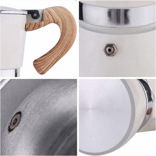  Baoblaze Kitchen Stovetop Espresso Maker for Strong Flavored Espresso Portable Aluminum Percolator Home Office Mocha Pot - White 300ml