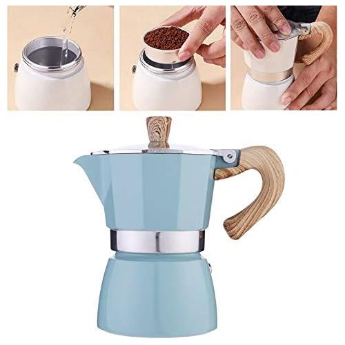  Baoblaze Kitchen Stovetop Espresso Maker for Strong Flavored Espresso Portable Aluminum Percolator Home Office Mocha Pot - Lake Blue 150ml