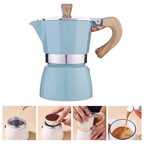  Baoblaze Kitchen Stovetop Espresso Maker for Strong Flavored Espresso Portable Aluminum Percolator Home Office Mocha Pot - Lake Blue 150ml