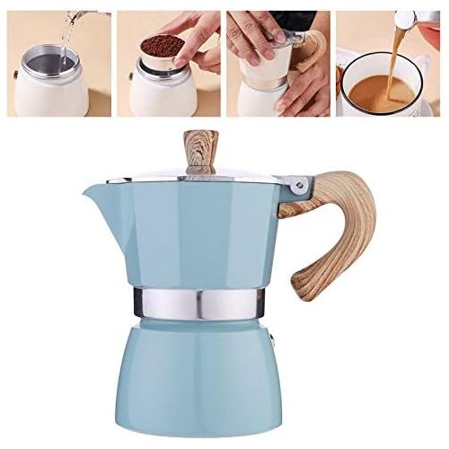  Baoblaze Kitchen Stovetop Espresso Maker for Strong Flavored Espresso Portable Aluminum Percolator Home Office Mocha Pot - Lake Blue 150ml