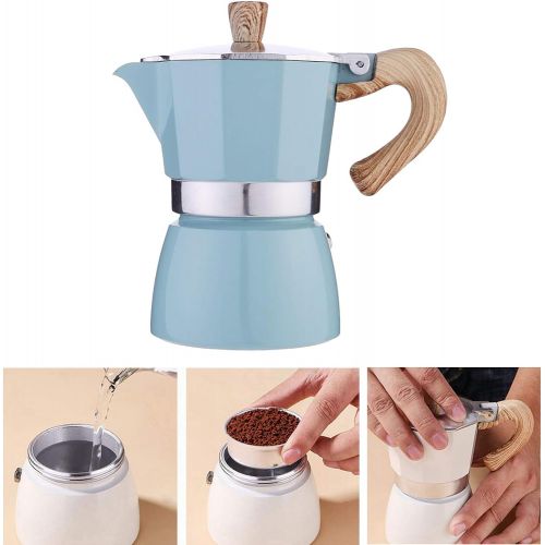  Baoblaze Kitchen Stovetop Espresso Maker for Strong Flavored Espresso Portable Aluminum Percolator Home Office Mocha Pot - Lake Blue 150ml