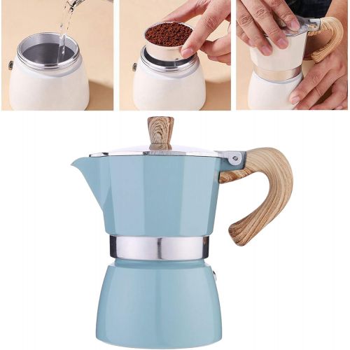  Baoblaze Kitchen Stovetop Espresso Maker for Strong Flavored Espresso Portable Aluminum Percolator Home Office Mocha Pot - Lake Blue 150ml