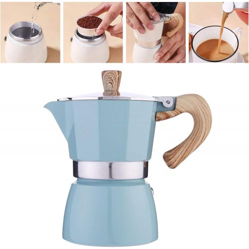  Baoblaze Kitchen Stovetop Espresso Maker for Strong Flavored Espresso Portable Aluminum Percolator Home Office Mocha Pot - Lake Blue 150ml