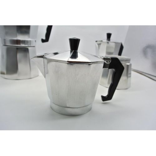  Baoblaze 2/3/4/6/9/12 Cup Metal Moka Espresso Coffee Latte Maker - Silver, 6 Cups