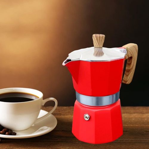  Baoblaze Mocha Coffee Maker,Aluminum Percolator Home Office Mocha Pot,Durable Espresso Maker - Red 300ml