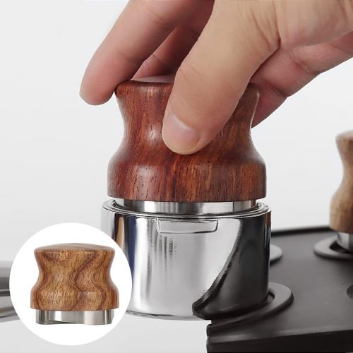  Baoblaze Stainless Steel Coffee Grind Distributor Coffee Leveler Espresso Tamper Distribution Tool Rustproof Three Angled Slopes - Wood Silver, 51mm