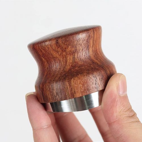  Baoblaze Stainless Steel Coffee Grind Distributor Coffee Leveler Espresso Tamper Distribution Tool Rustproof Three Angled Slopes - Wood Silver, 51mm