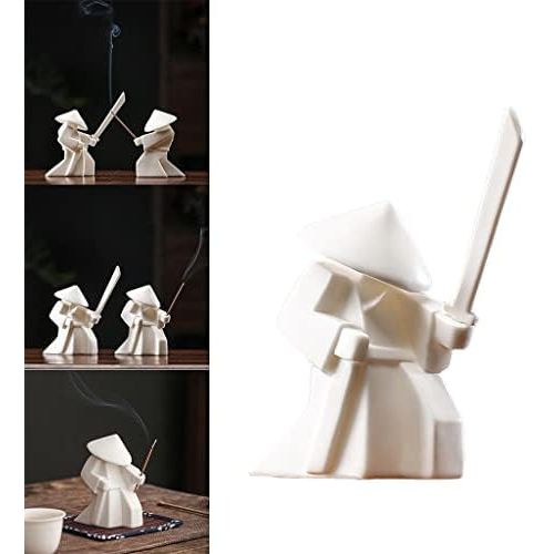  인센스스틱 Baoblaze Ceramic Incense Holder - Incense Stick Burner Decorative Samurai Knight Display Stand Home Decor Aromatherapy Desktop Sculptures - White