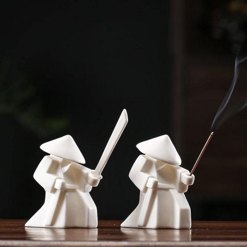  인센스스틱 Baoblaze Ceramic Incense Holder - Incense Stick Burner Decorative Samurai Knight Display Stand Home Decor Aromatherapy Desktop Sculptures - White