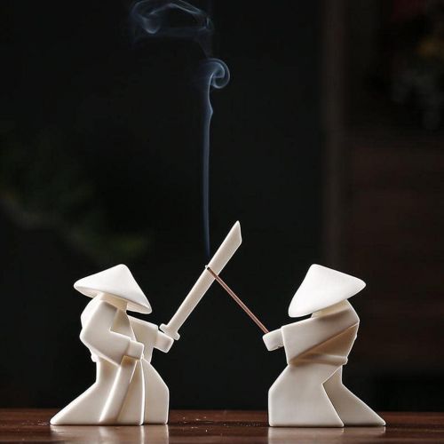  인센스스틱 Baoblaze Ceramic Incense Holder - Incense Stick Burner Decorative Samurai Knight Display Stand Home Decor Aromatherapy Desktop Sculptures - White