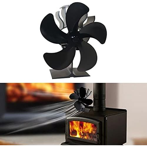  Baoblaze Heat Powered Stove Fan 5 Blade Heater Stove Fans Aluminium Silent Eco Friendly Efficient for Wood Log Burner Black