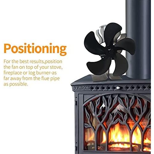  Baoblaze Heat Powered Stove Fan 5 Blade Heater Stove Fans Aluminium Silent Eco Friendly Efficient for Wood Log Burner Black