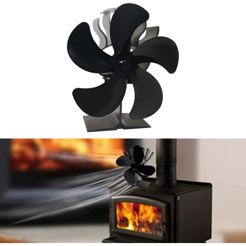  Baoblaze Heat Powered Stove Fan 5 Blade Heater Stove Fans Aluminium Silent Eco Friendly Efficient for Wood Log Burner Black