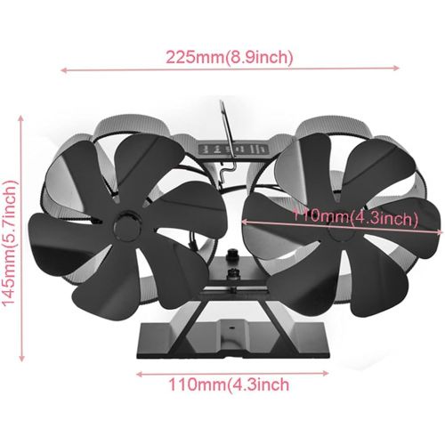  Baoblaze Upgrade Dual 6 Blades Fireplace Fan, Fuel Cost Saving Eco Friendly Double Heat Powered Stove Fan for Wood/Log Burner/Fireplace Total 12 Blades Black