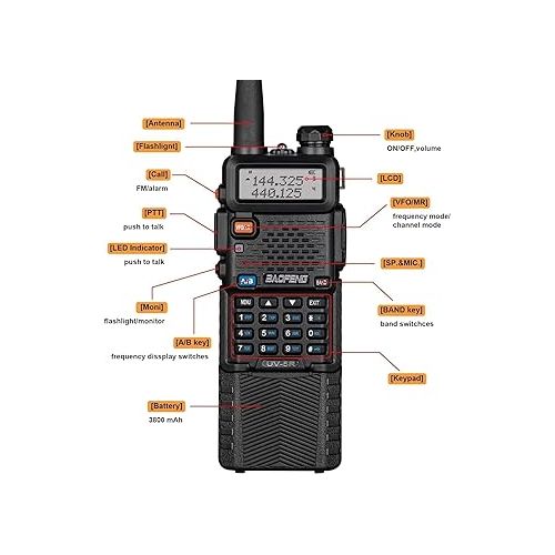  Baofeng UV-5R Ham Radio Handheld 8 Watt Two Way Radio Walkie Talkies Long Range Dual Band USB Rechargerable 3800mAh Battery Earpiece 2 Pack