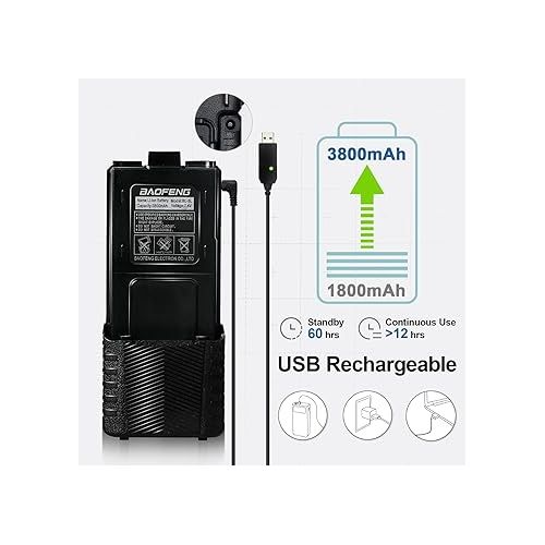  Baofeng UV-5R Ham Radio Handheld 8 Watt Two Way Radio Walkie Talkies Long Range Dual Band USB Rechargerable 3800mAh Battery Earpiece 2 Pack